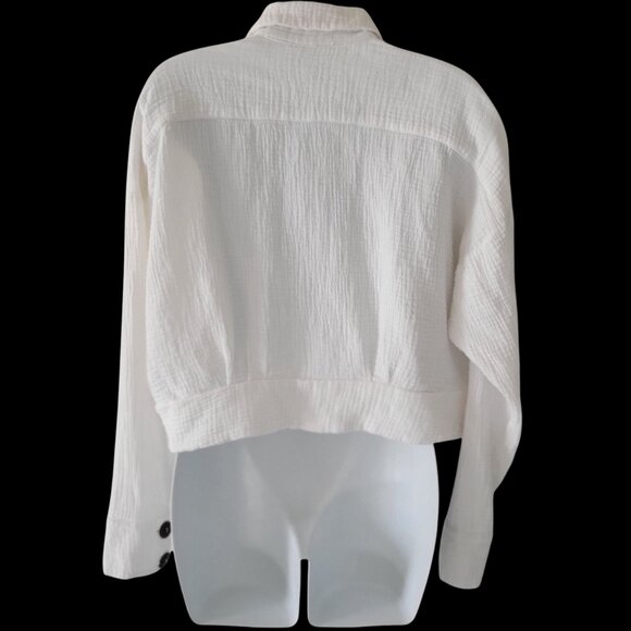 Free People 'Sun Streaks' Cropped Tie Front Top in White Gauze Relaxed Fit- S - Picture 7 of 9